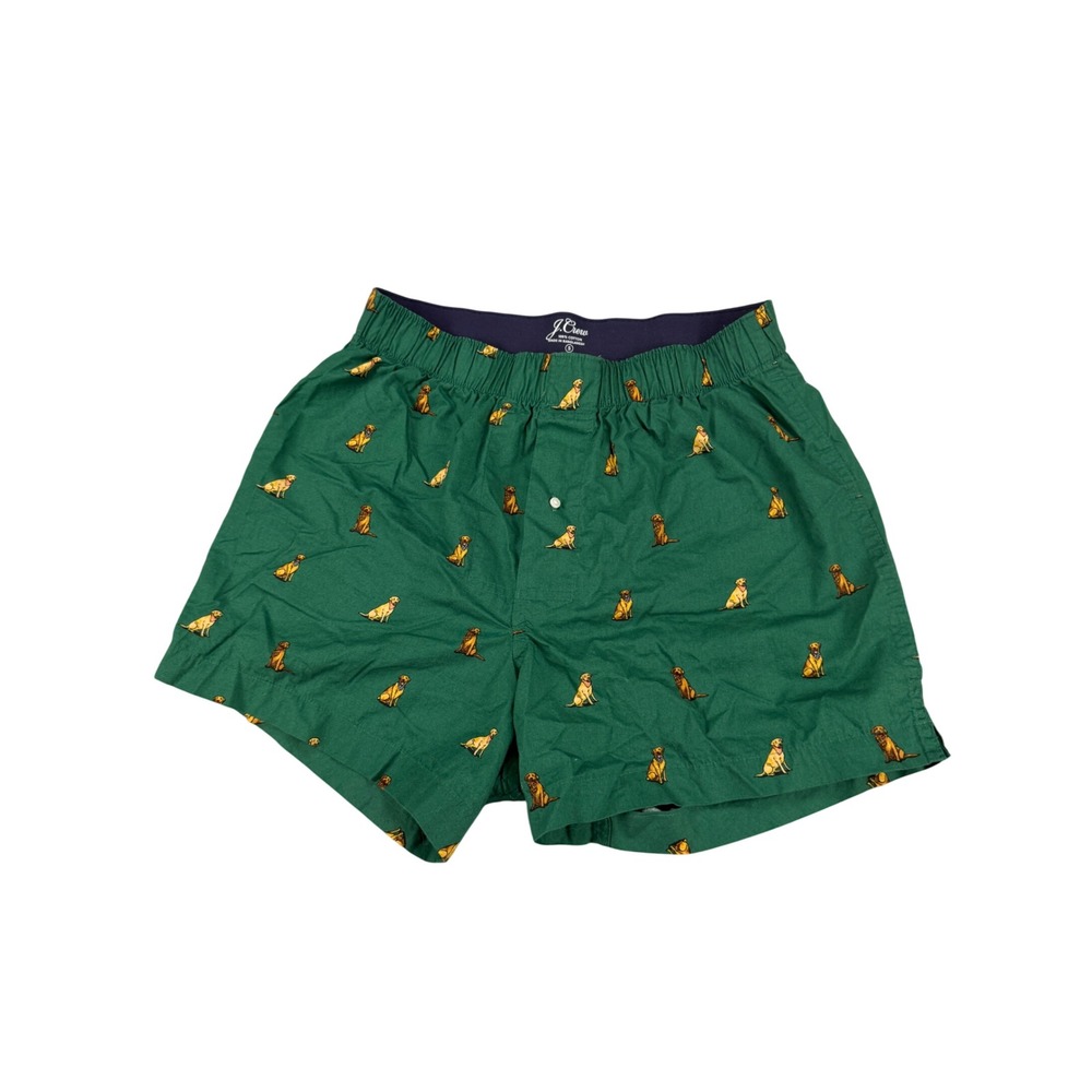 J.Crew Mens Green Golden Retriever Dog Print Cotton Boxers Size S Small